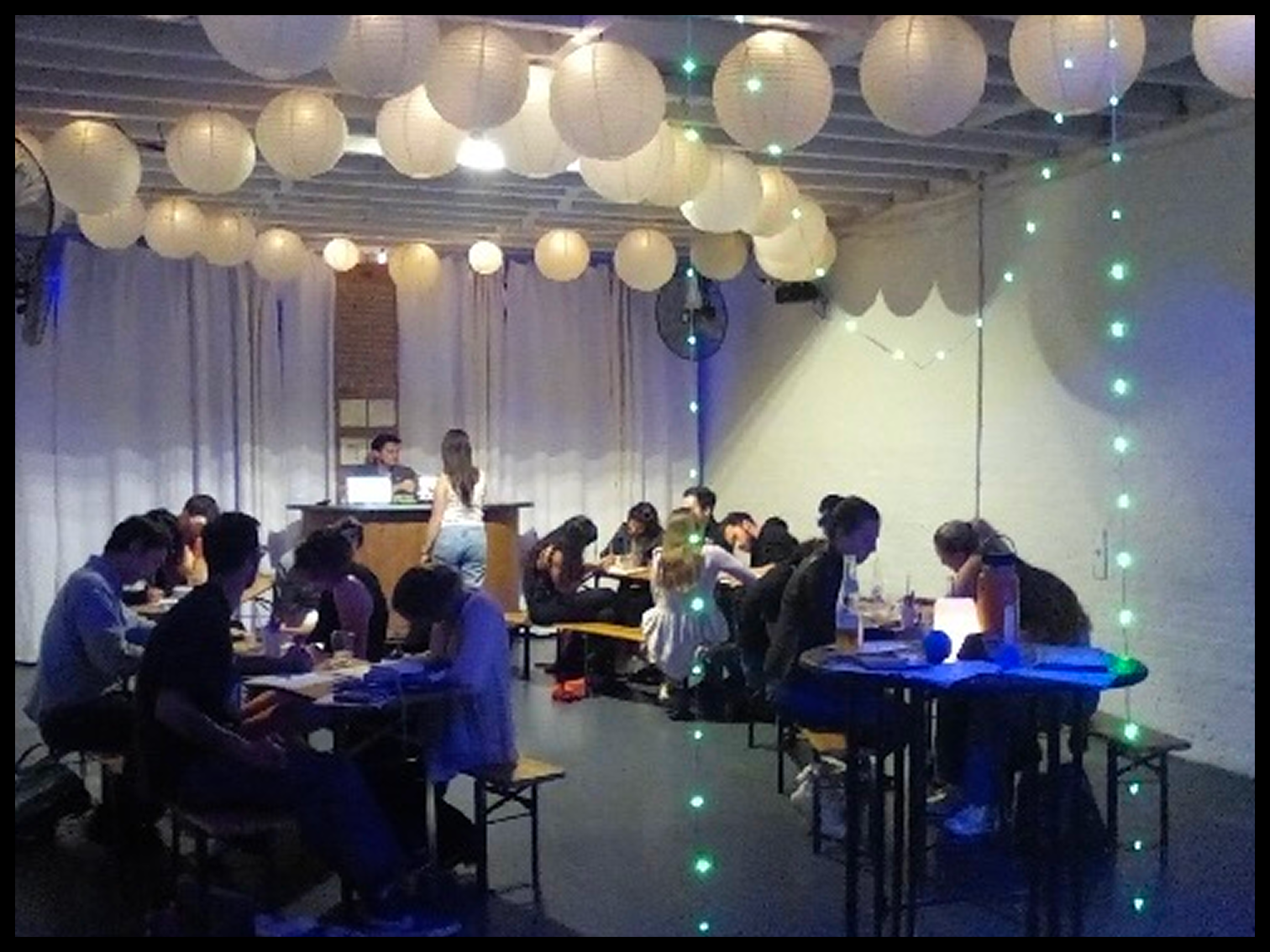 A Month Offline graduation ceremony under hanging paper lanterns